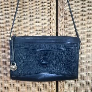 Vintage Dooney & Bourke Black Pebble Leather Crossbody Bag Brass Duck 90s